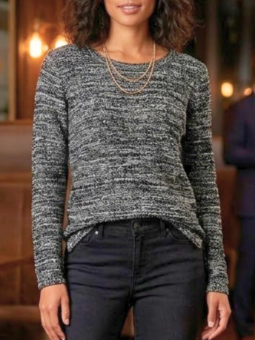 RAFAELLA Petite Black Gray Sequin Sweater XS | High Low Sparkle Knit